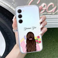 Personalized Pink Blossom Girl Transparent Silicon Case For Samsung Galaxy S23 5G