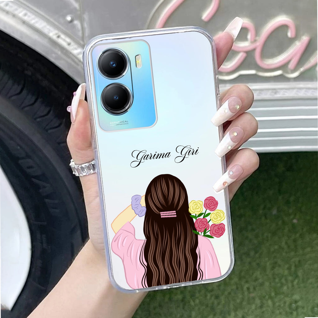 Personalized Pink Blossom Girl Transparent Silicon Case For Vivo
