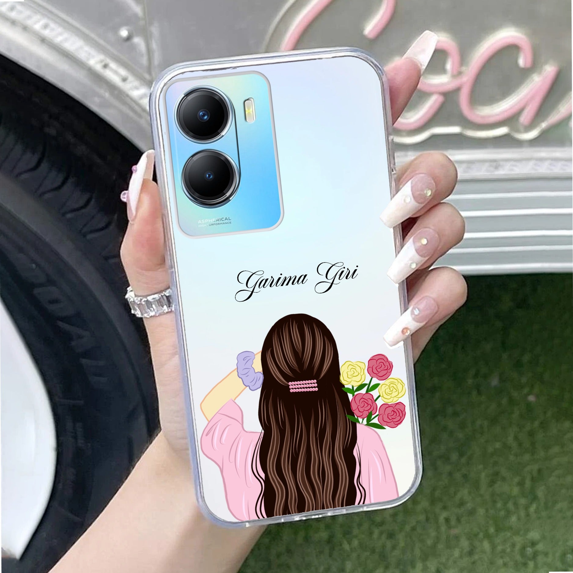 Personalized Pink Blossom Girl Transparent Silicon Case For Vivo