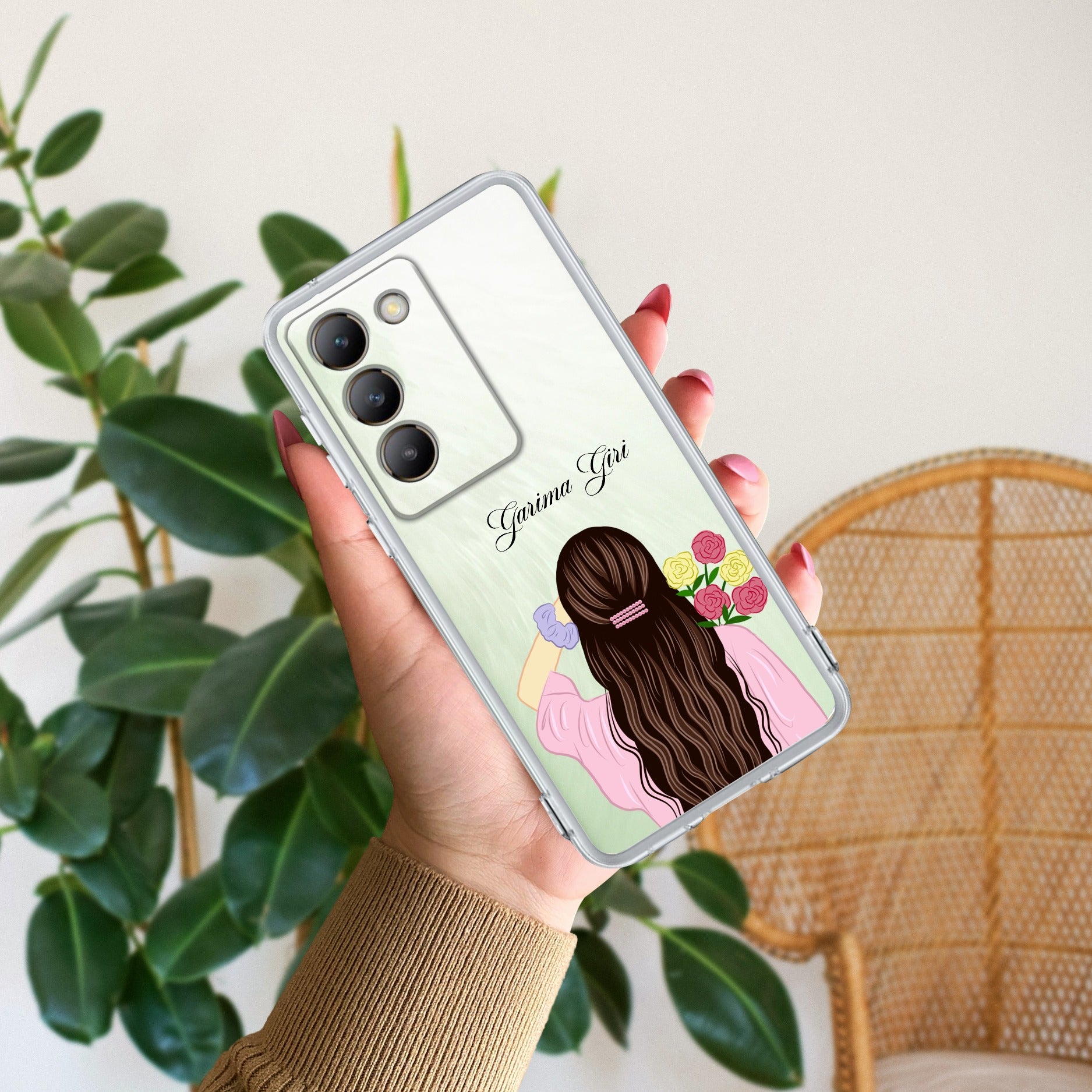 Personalized Pink Blossom Girl Transparent Silicon Case For Vivo