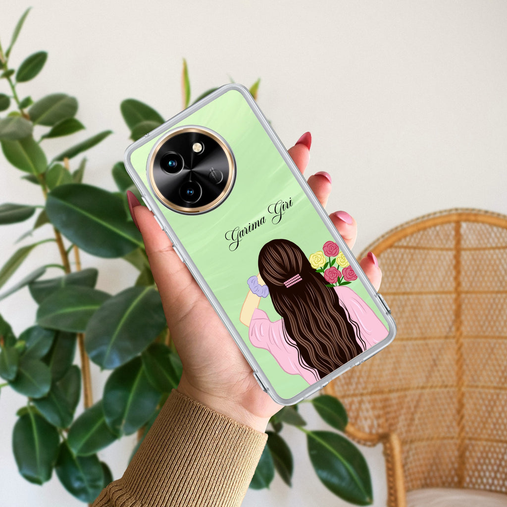 Personalized Pink Blossom Girl Transparent Silicon Case For Vivo