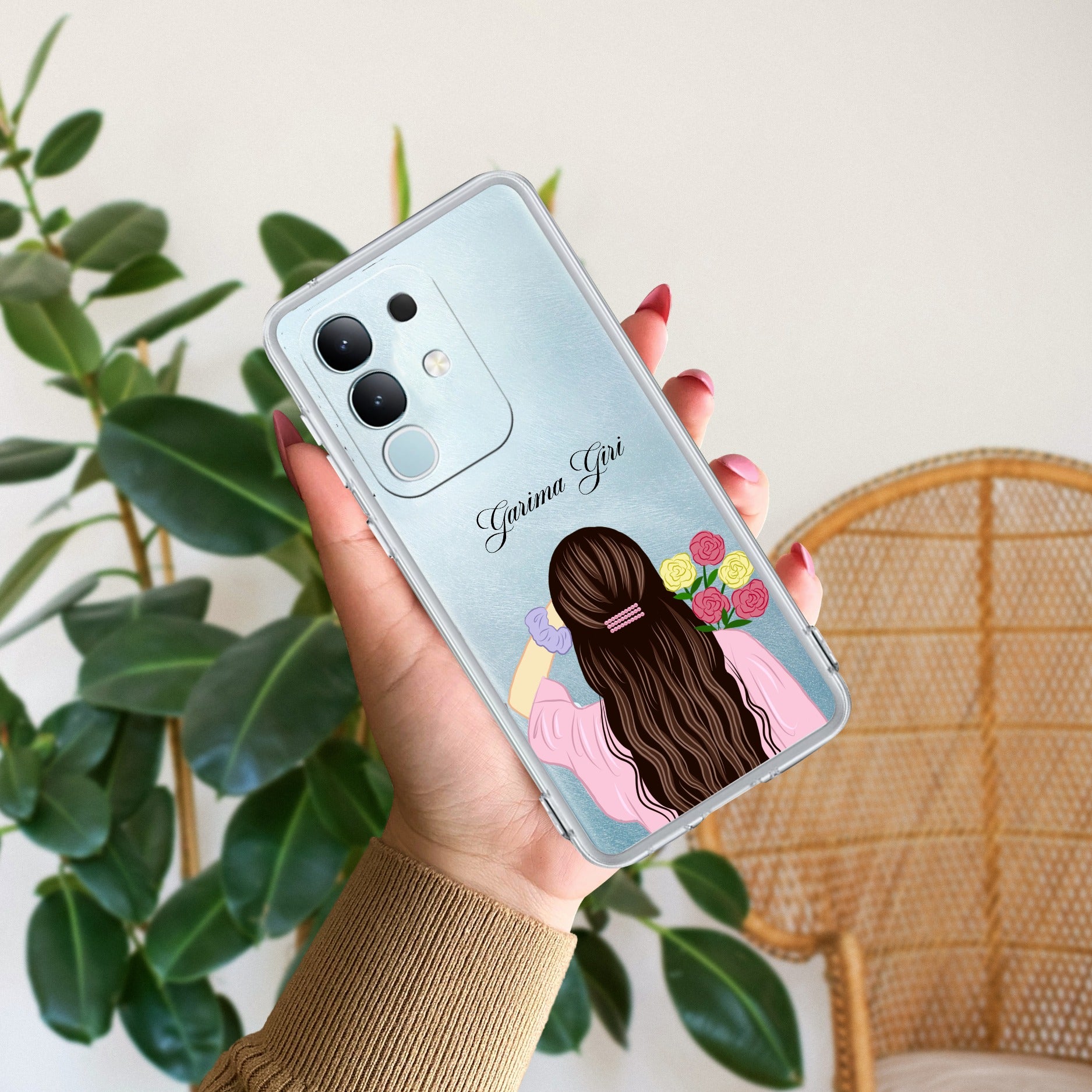 Personalized Pink Blossom Girl Transparent Silicon Case For Vivo