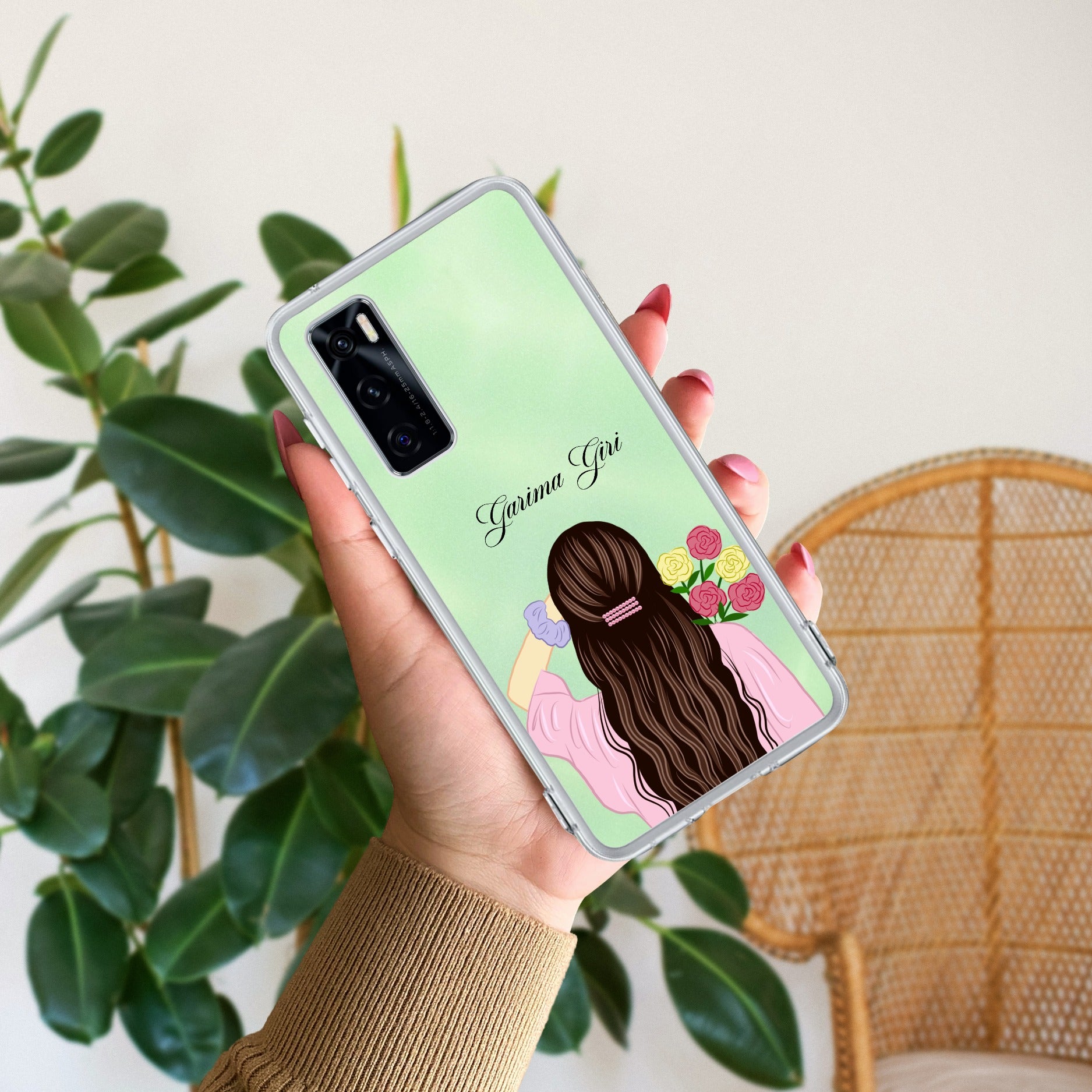 Personalized Pink Blossom Girl Transparent Silicon Case For Vivo