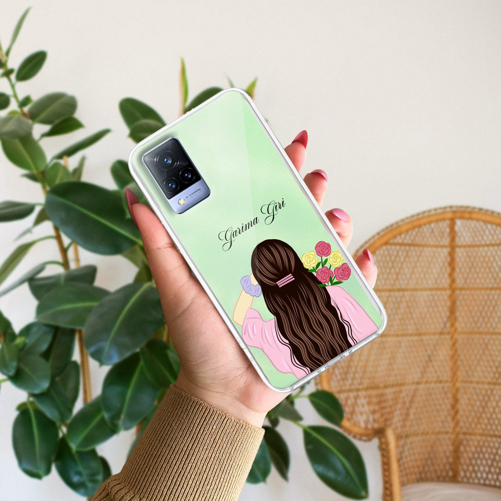 Personalized Pink Blossom Girl Transparent Silicon Case For Vivo
