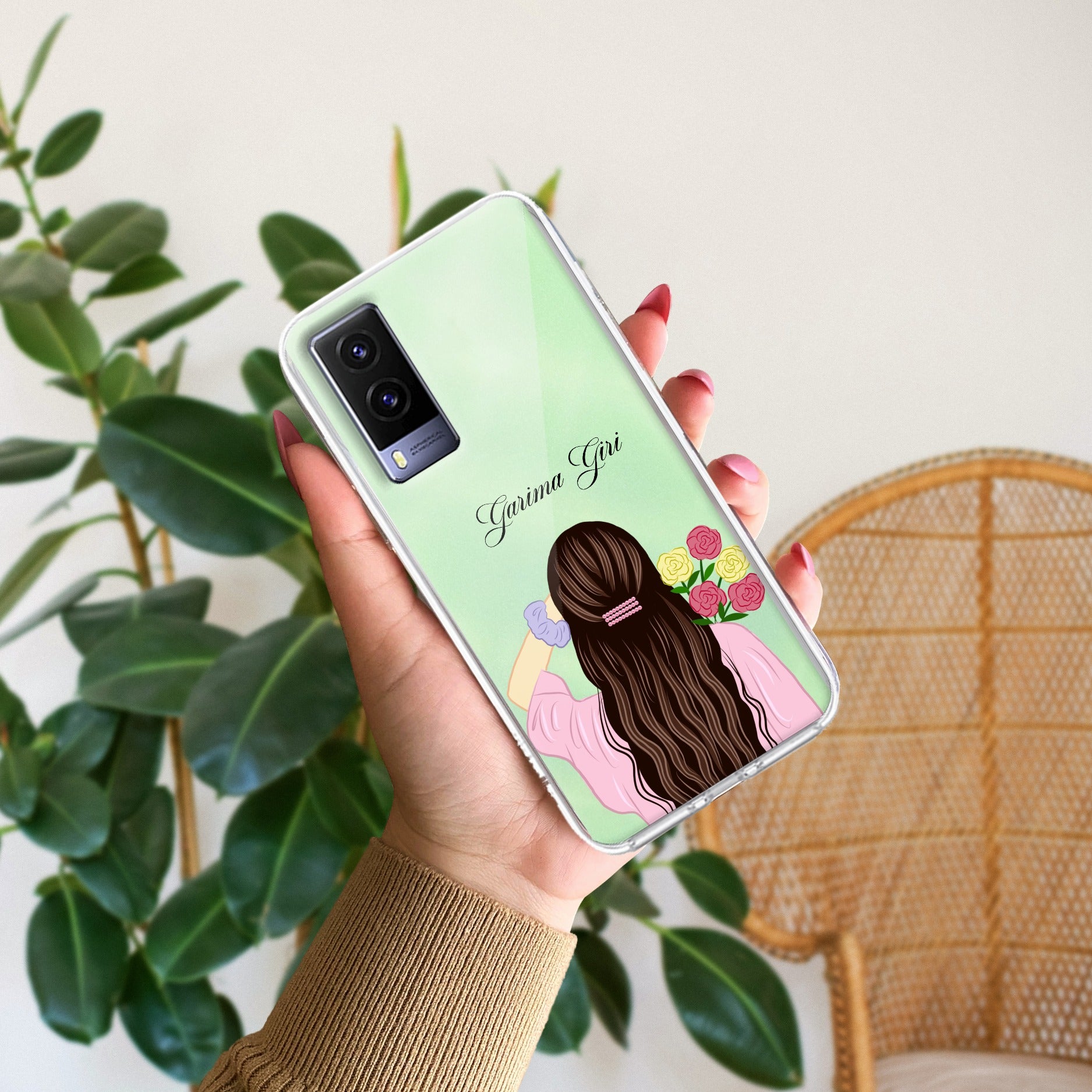 Personalized Pink Blossom Girl Transparent Silicon Case For Vivo