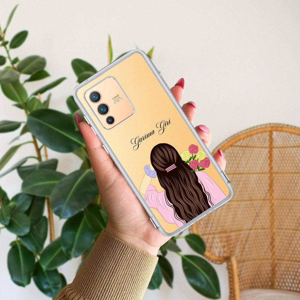 Personalized Pink Blossom Girl Anti Yellow Case For Vivo V23 5G