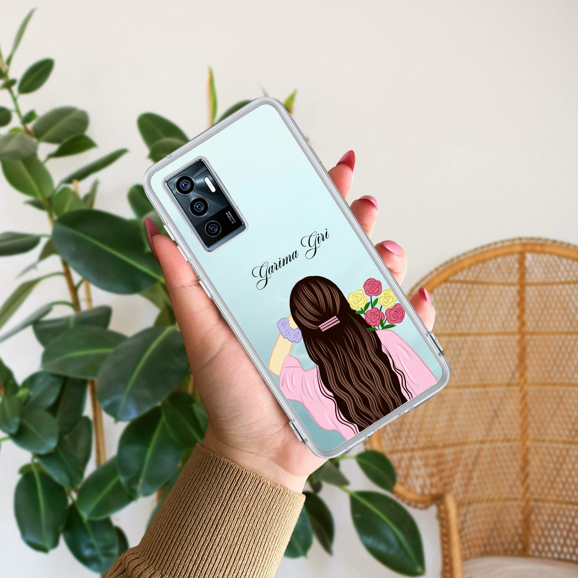 Personalized Pink Blossom Girl Anti Yellow Case For Vivo V23E