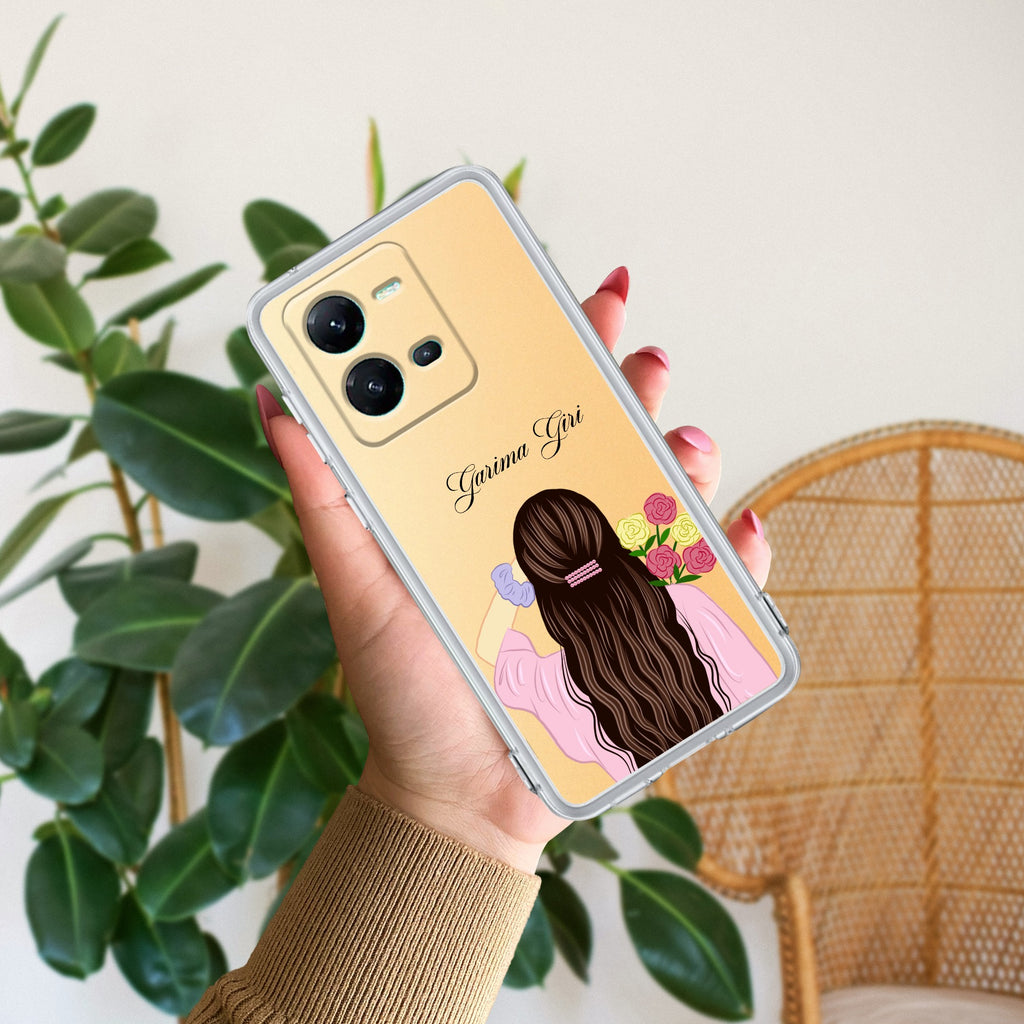 Personalized Pink Blossom Girl Transparent Silicon Case For Vivo