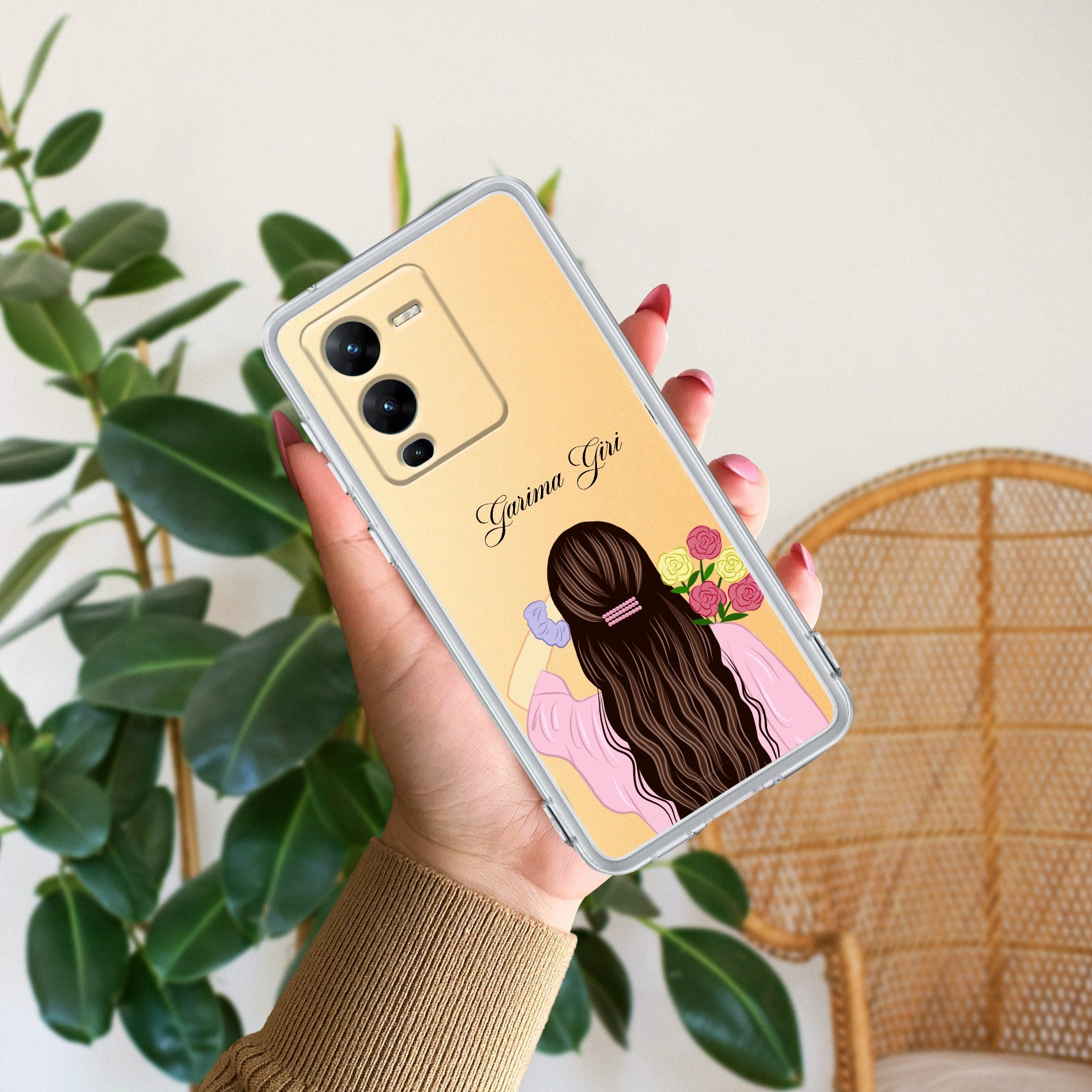 Personalized Pink Blossom Girl Anti Yellow Case For Vivo V25 Pro 5G