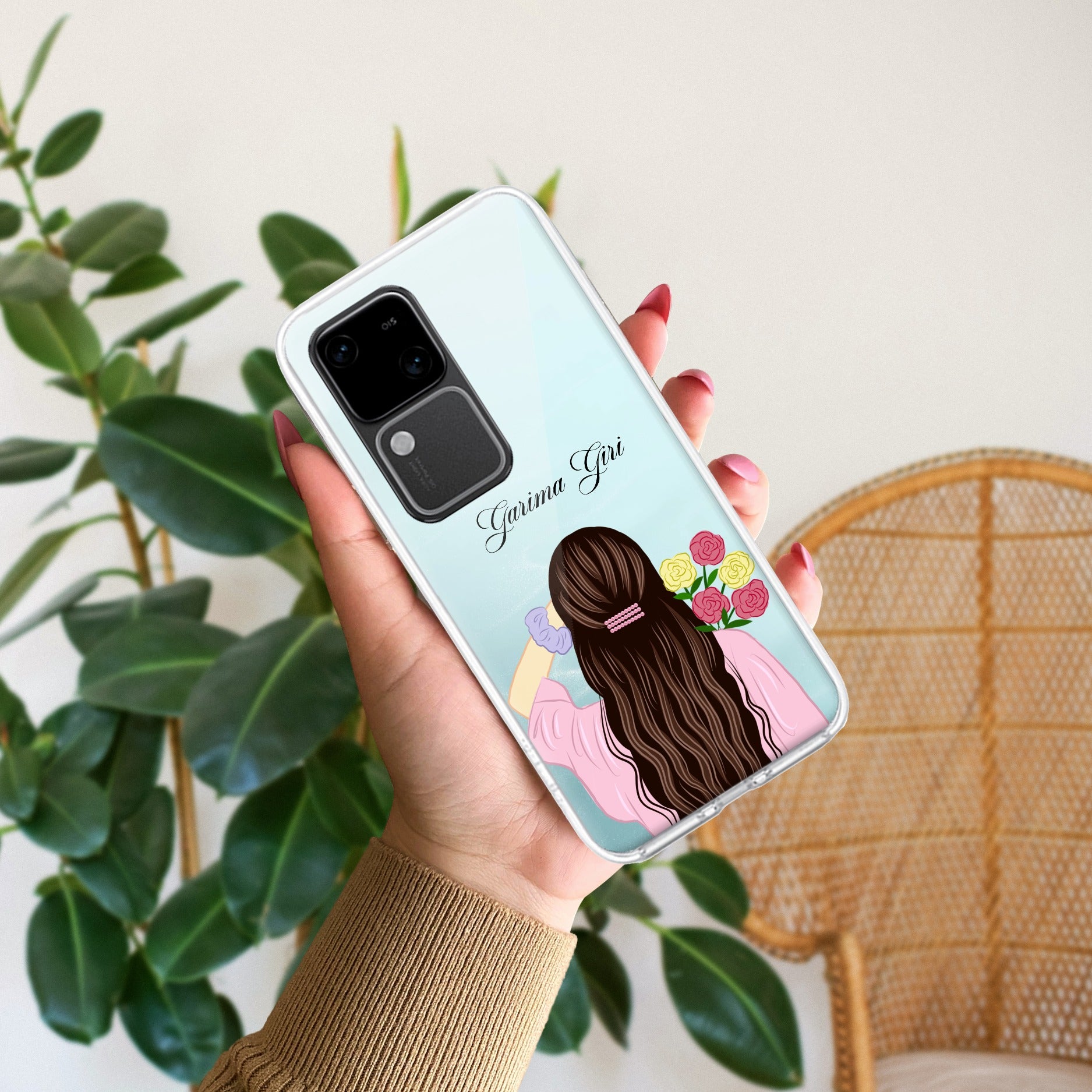 Personalized Pink Blossom Girl Transparent Silicon Case For Vivo Y20s/Vivo Y20A/Vivo Y20G/Vivo Y20i / Vivo Y20T / Vivo Y20