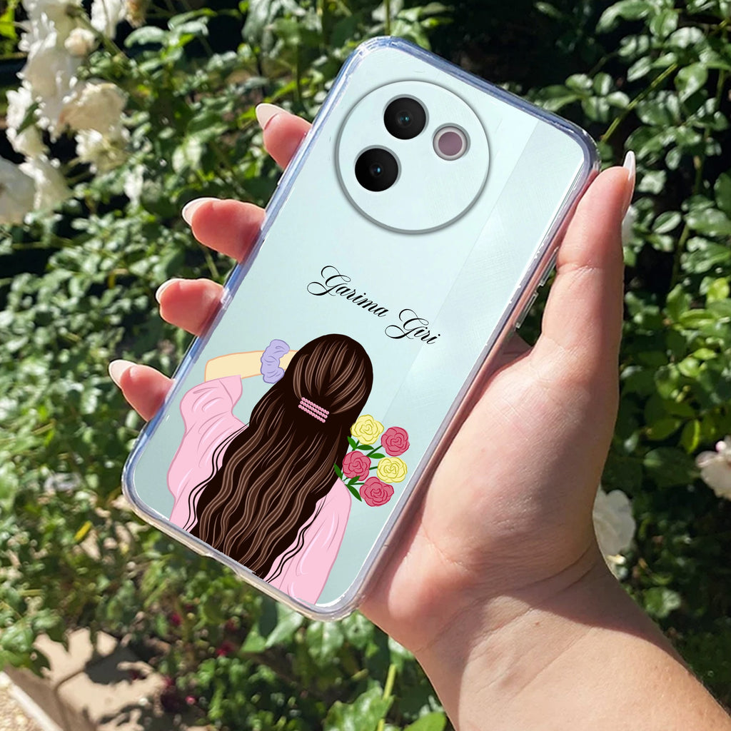 Personalized Pink Blossom Girl Transparent Silicon Case For Vivo