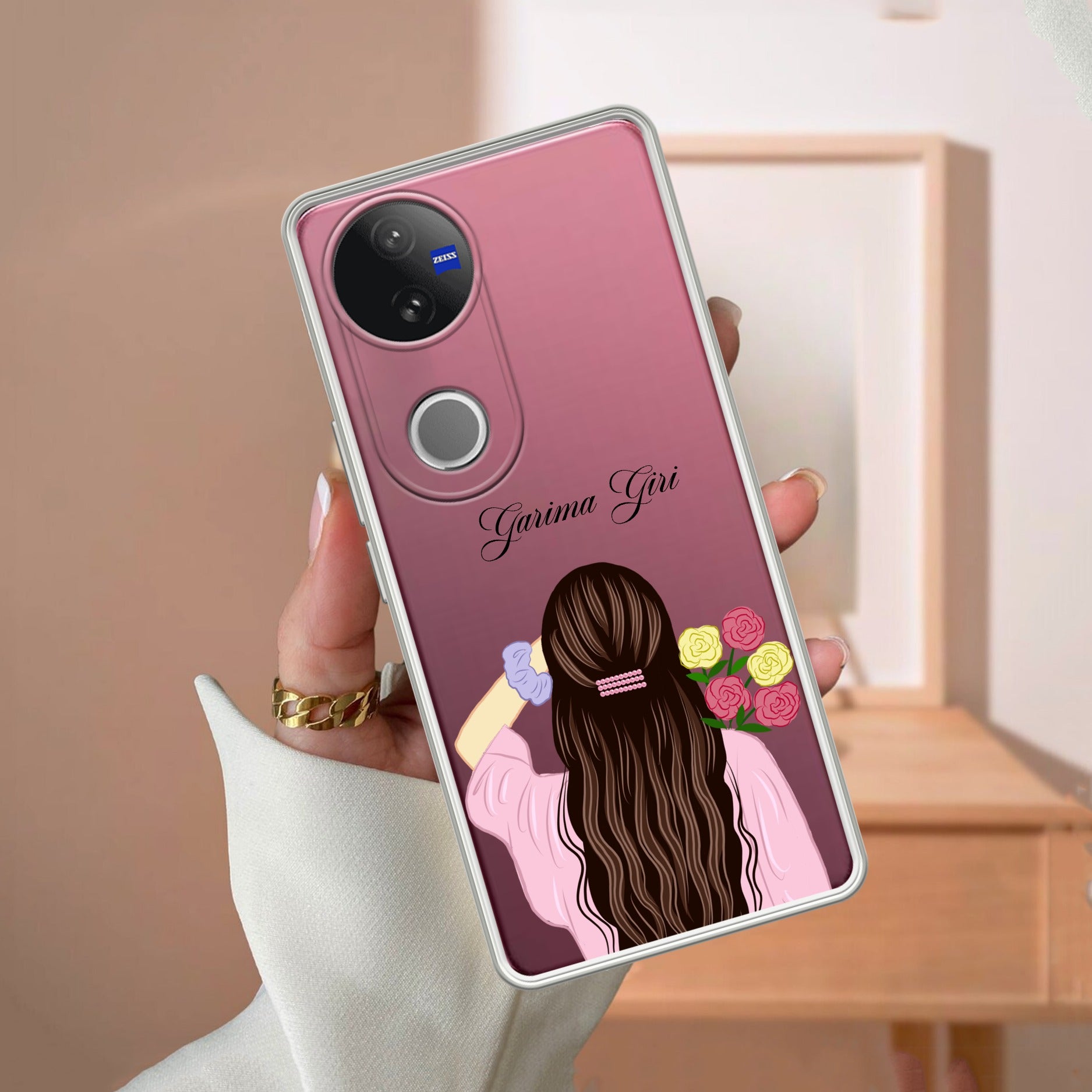Personalized Pink Blossom Girl Transparent Silicon Case For Vivo