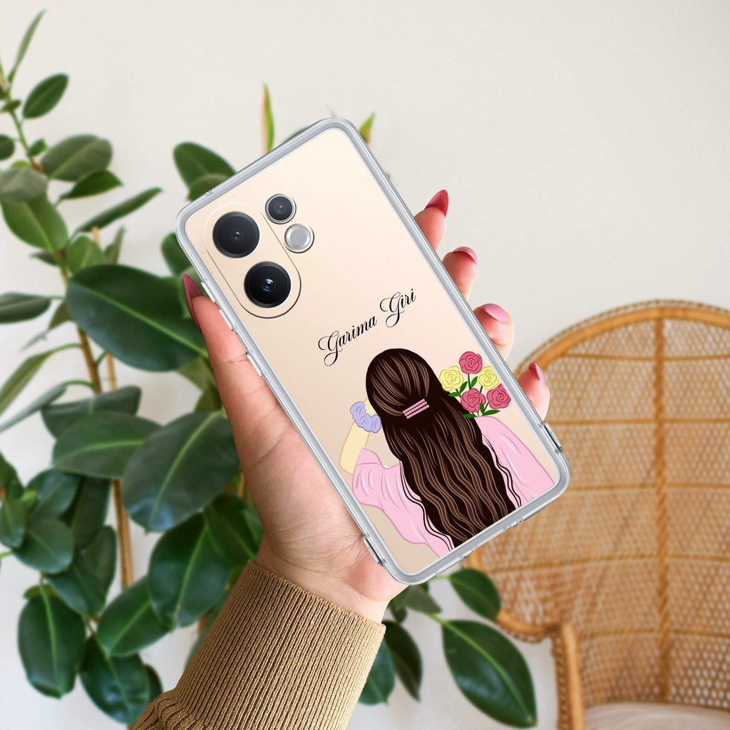 Personalized Pink Blossom Girl Transparent Silicon Case For Vivo