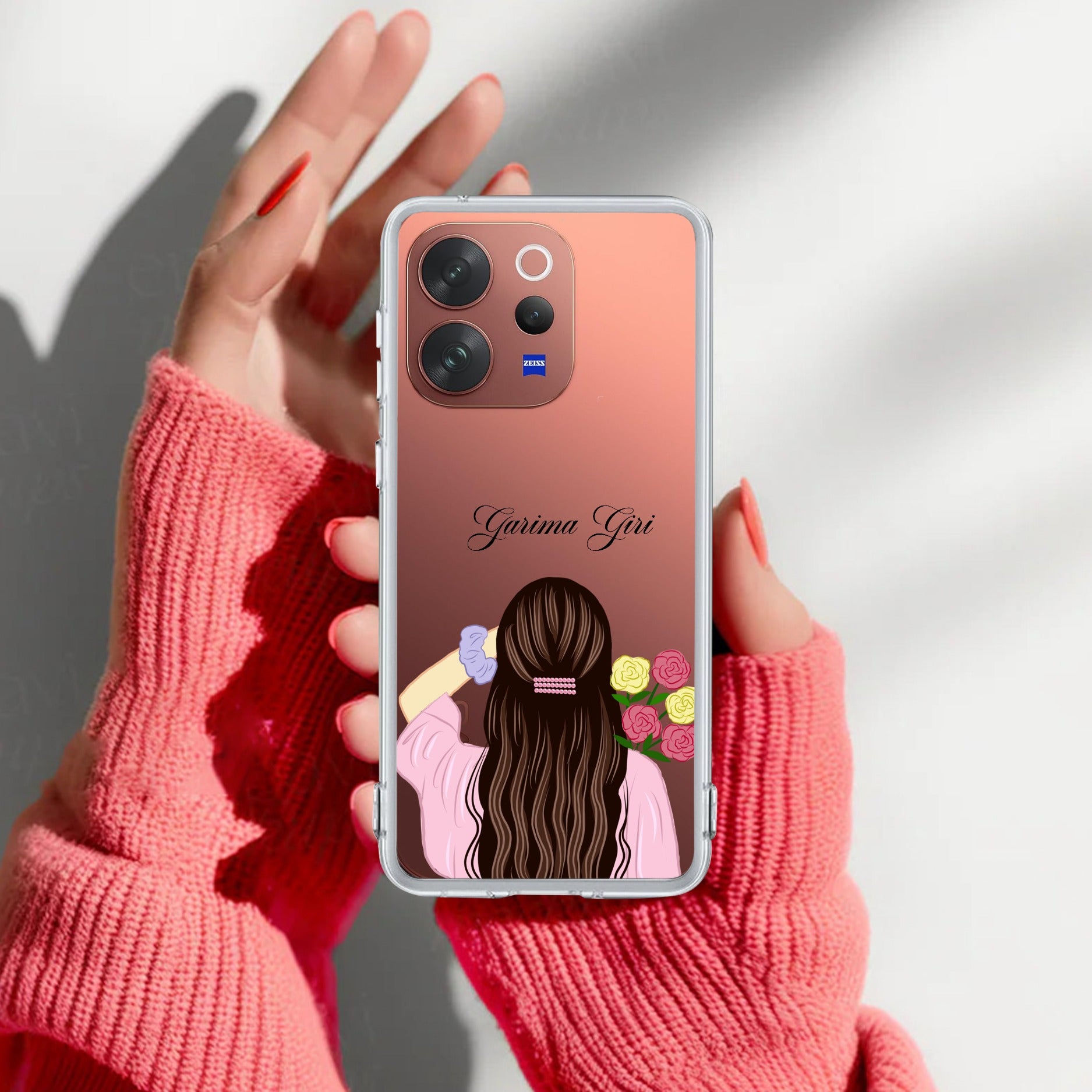 Personalized Pink Blossom Girl Transparent Silicon Case For Vivo