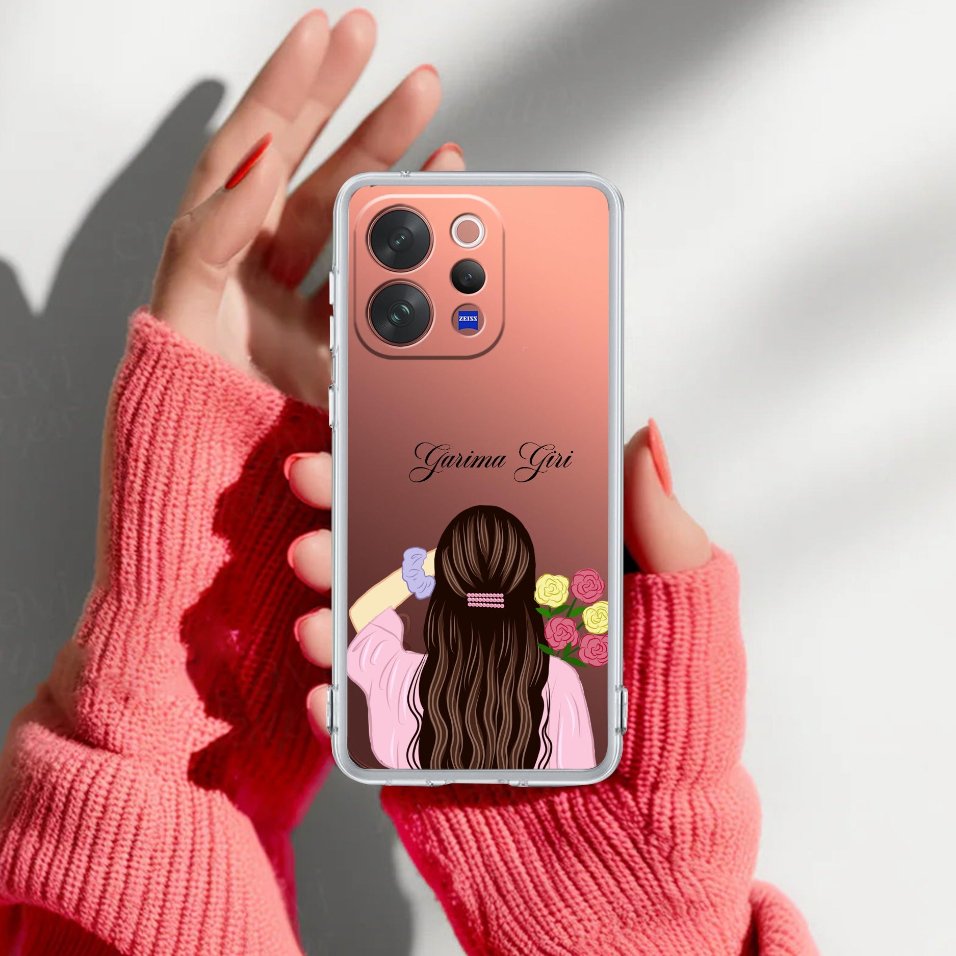 Personalized Pink Blossom Girl Transparent Silicon Case For Vivo V70 Elite 5G