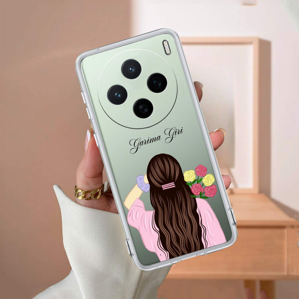 Personalized Pink Blossom Girl Transparent Silicon Case For Vivo