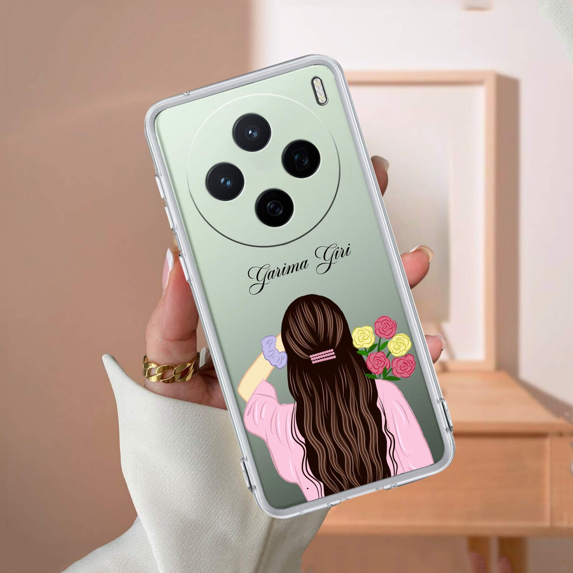 Personalized Pink Blossom Girl Transparent Silicon Case For Vivo