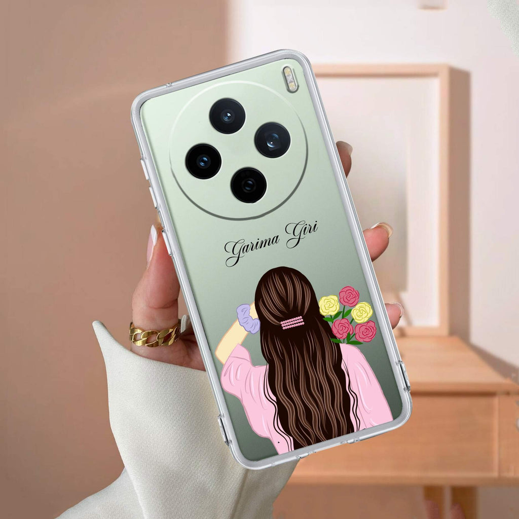 Personalized Pink Blossom Girl Transparent Silicon Case For Vivo