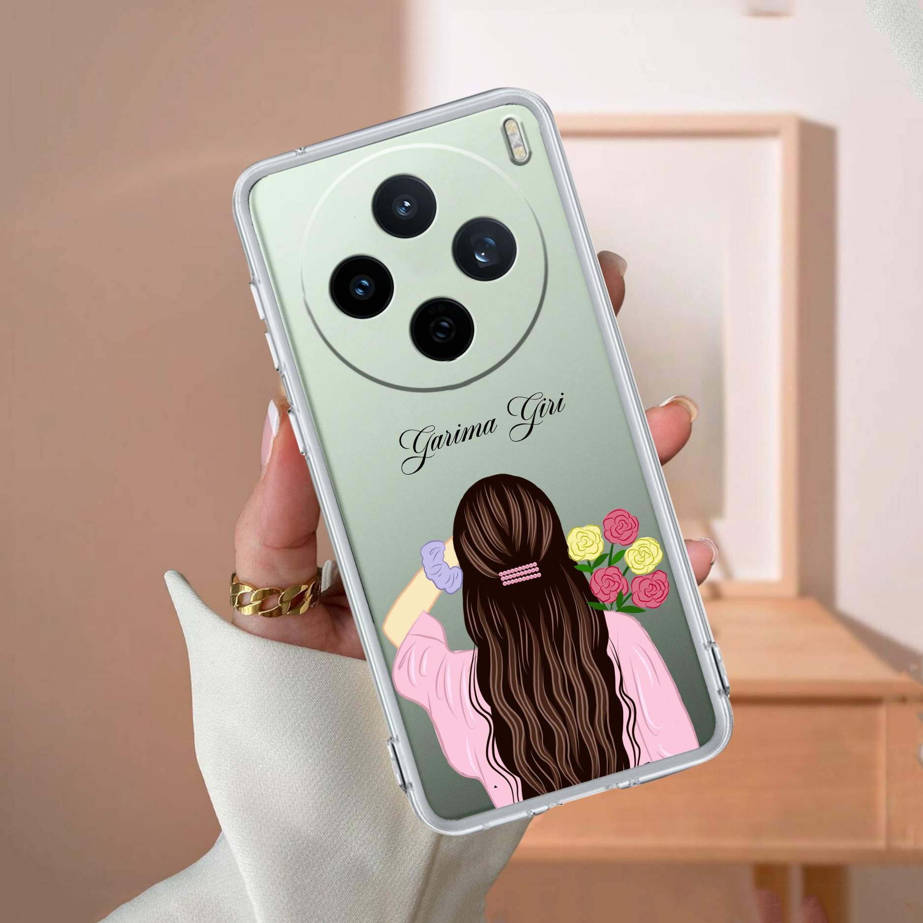 Personalized Pink Blossom Girl Transparent Silicon Case For Vivo