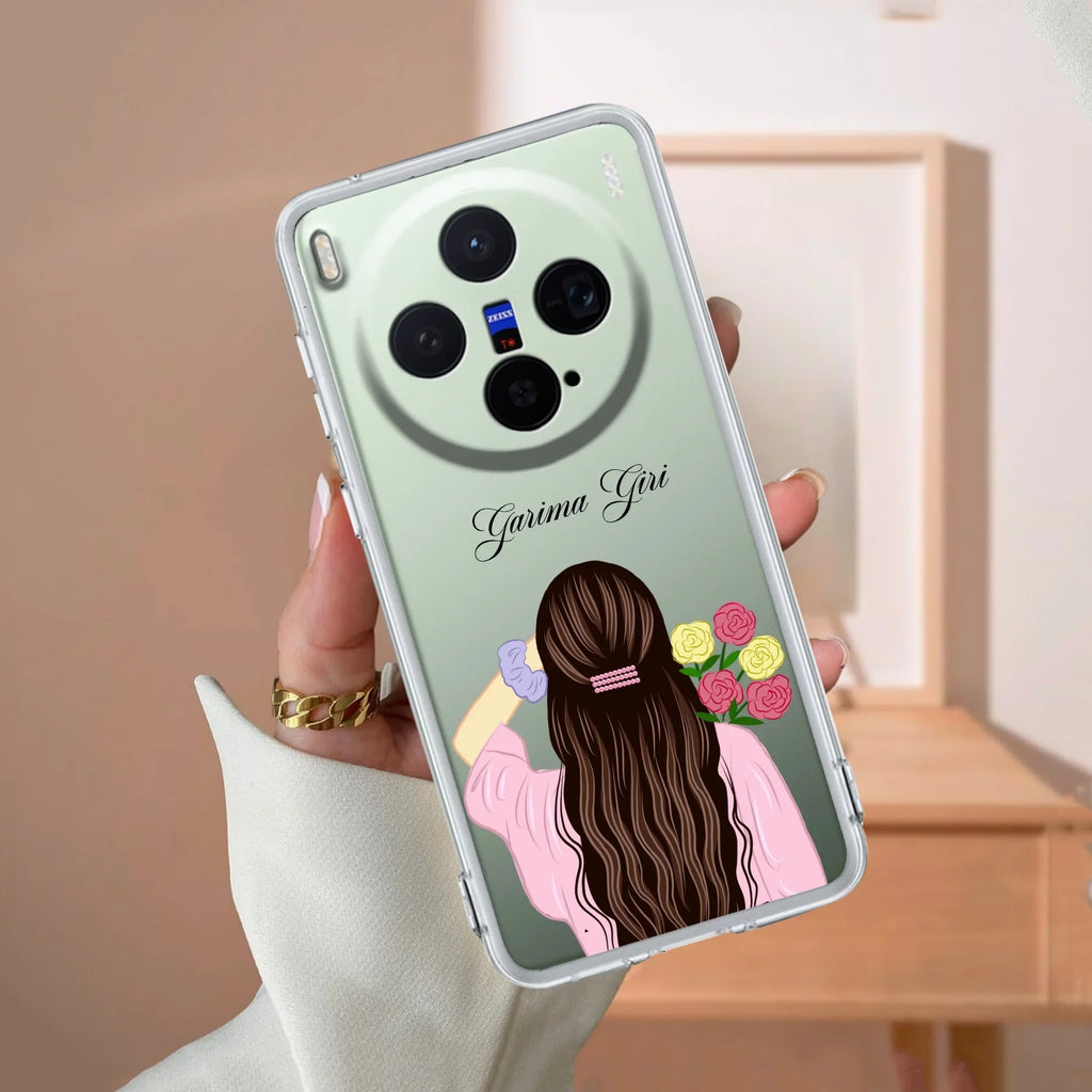 Personalized Pink Blossom Girl Transparent Silicon Case For Vivo - ShopOnCliQ
