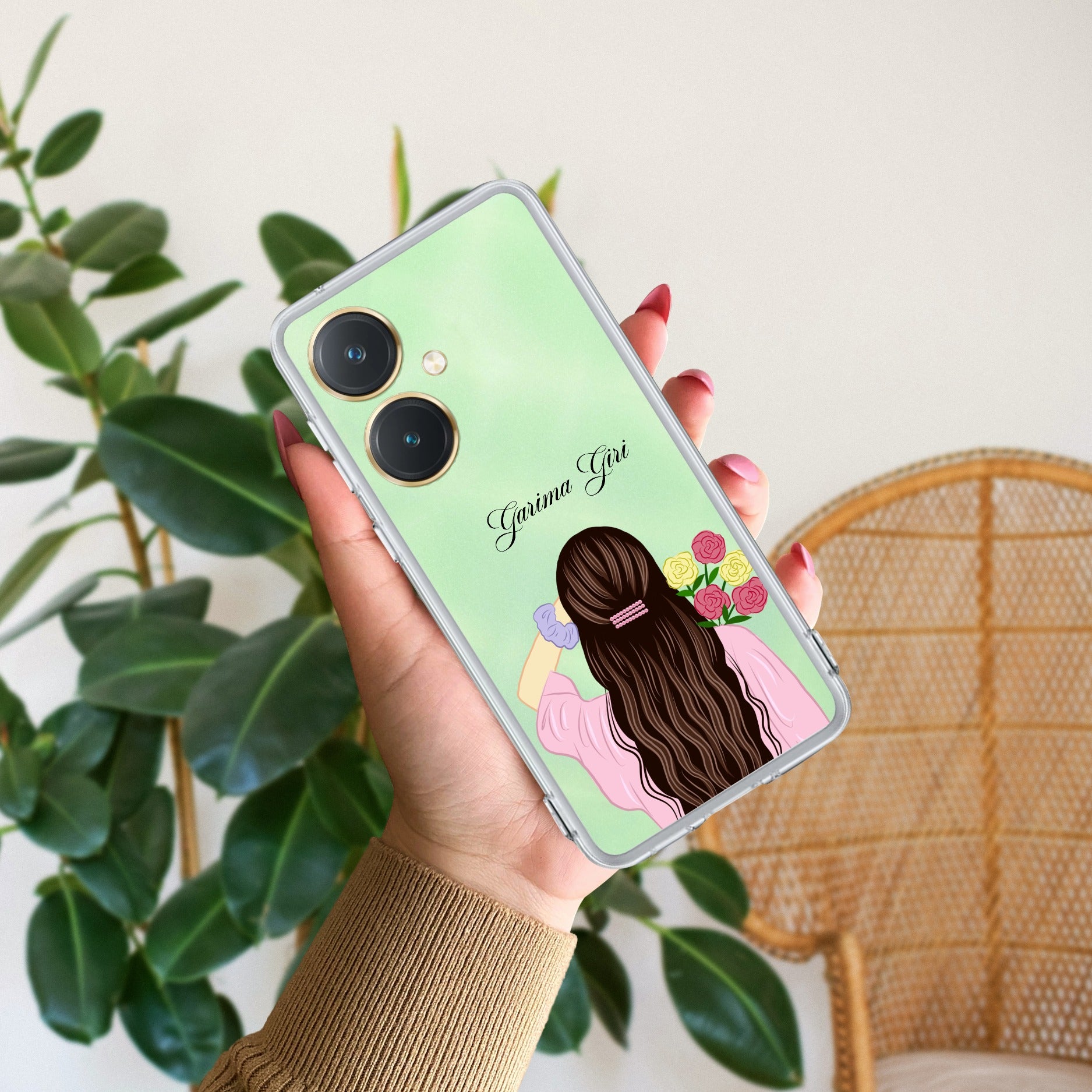 Personalized Pink Blossom Girl Anti Yellow Case For Vivo Y27 4G