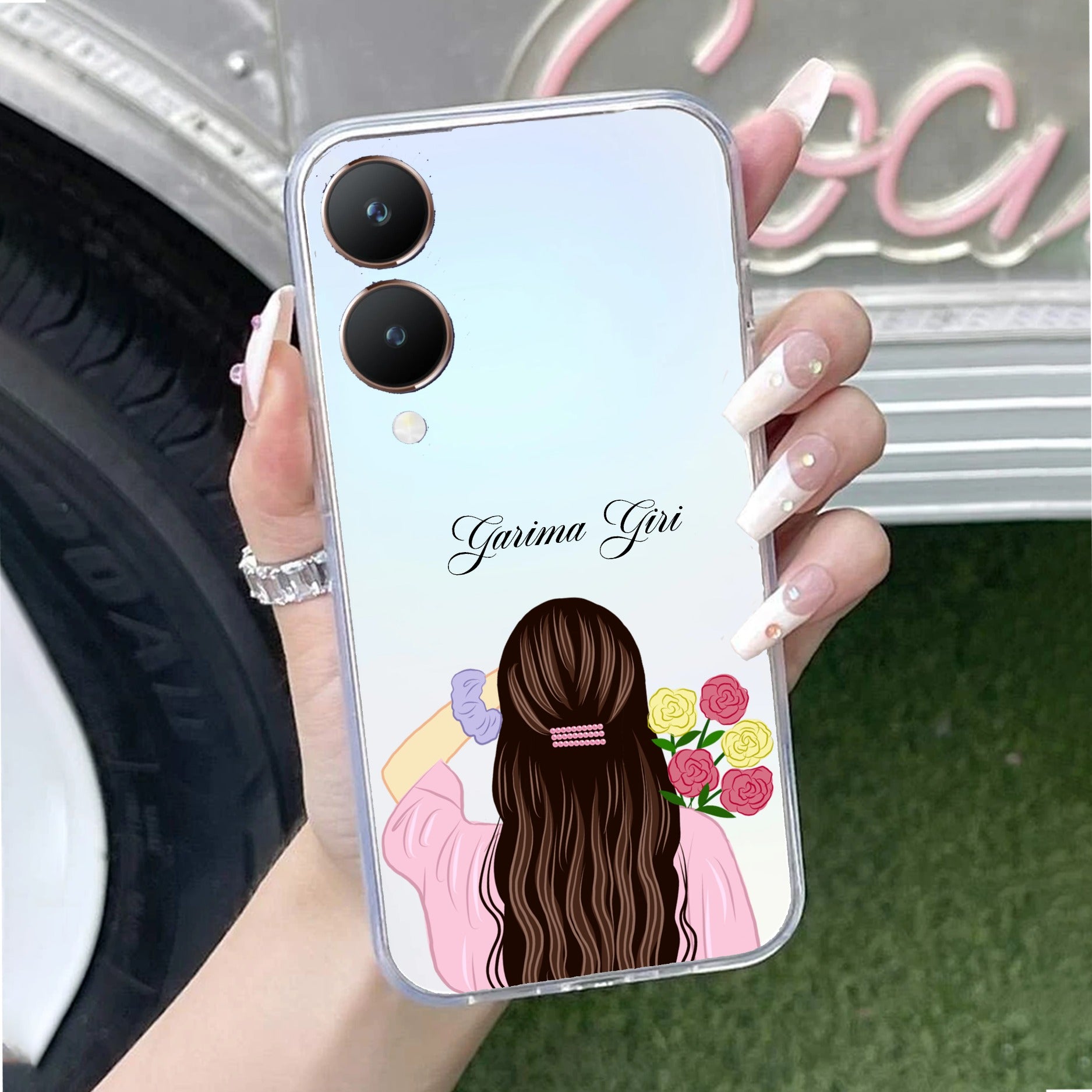 Personalized Pink Blossom Girl Anti Yellow Case For Vivo Y28 5G