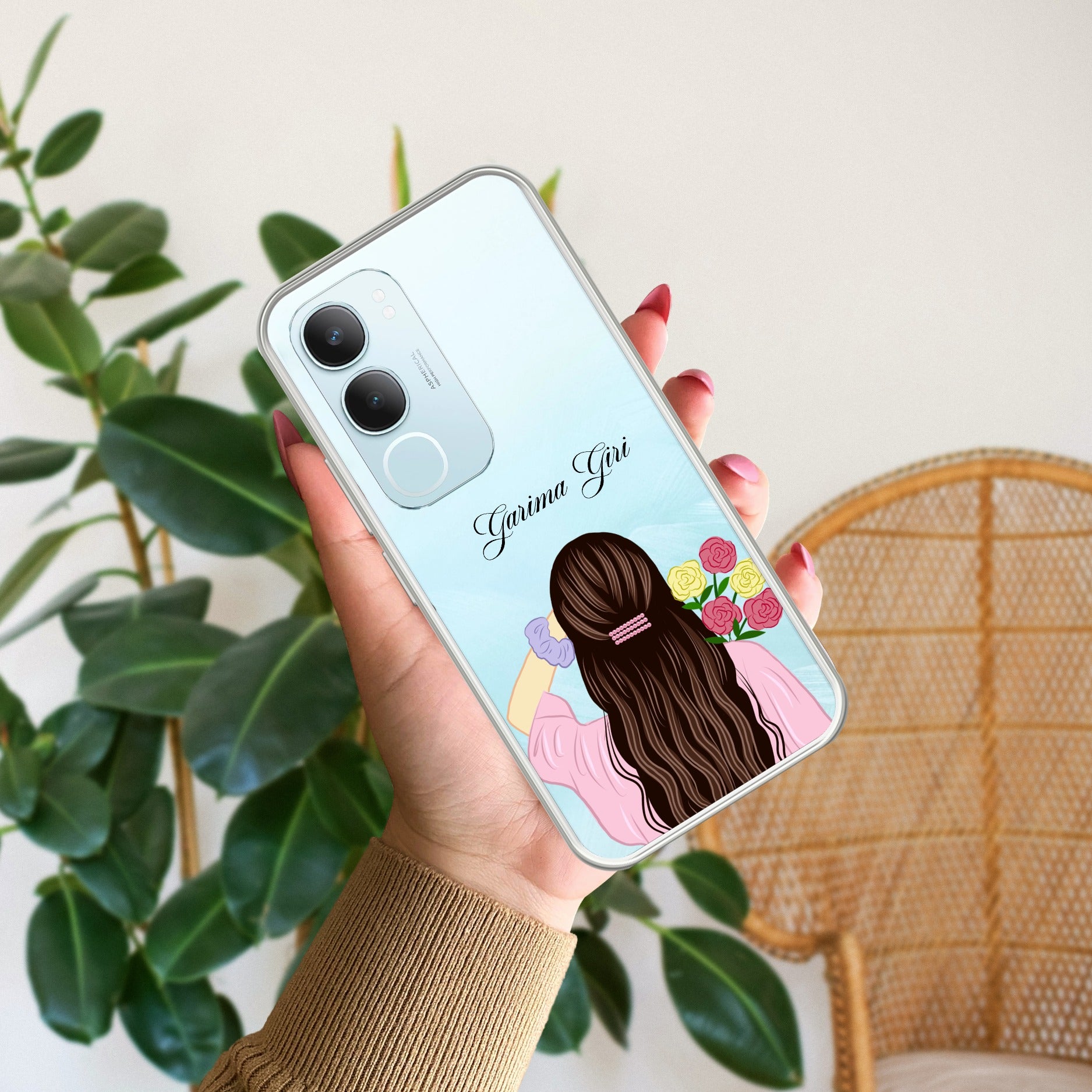 Personalized Pink Blossom Girl Transparent Silicon Case For Vivo Y29 5G