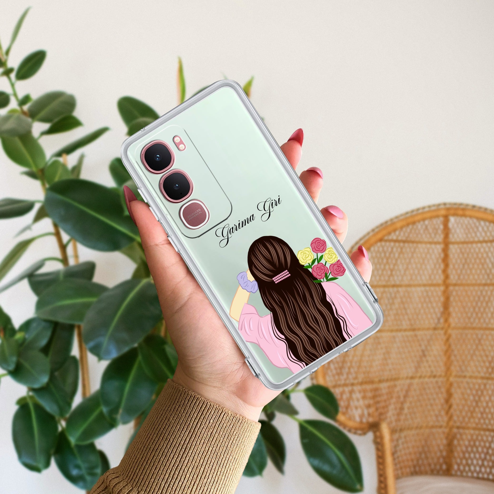 Personalized Pink Blossom Girl Transparent Silicon Case For Vivo Y31 5G