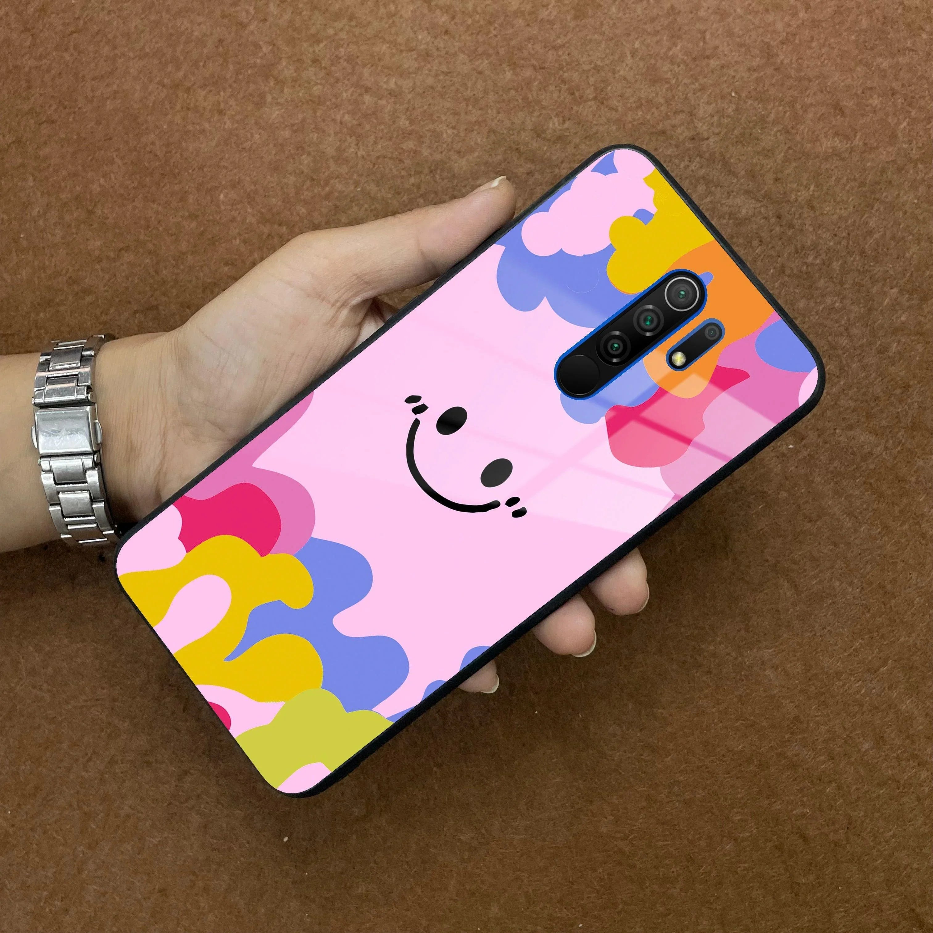 Cute Pink Smiley Multicolor Glass Case For Redmi/Xiaomi - ShopOnCliQ