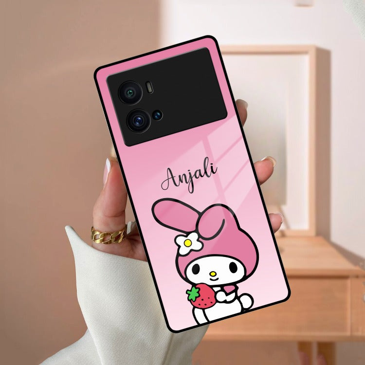 Pink Bunny Glass Case Cover For iQOO