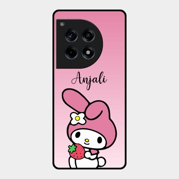 Pink Bunny Glass Case Cover For Oneplus 12R 5G