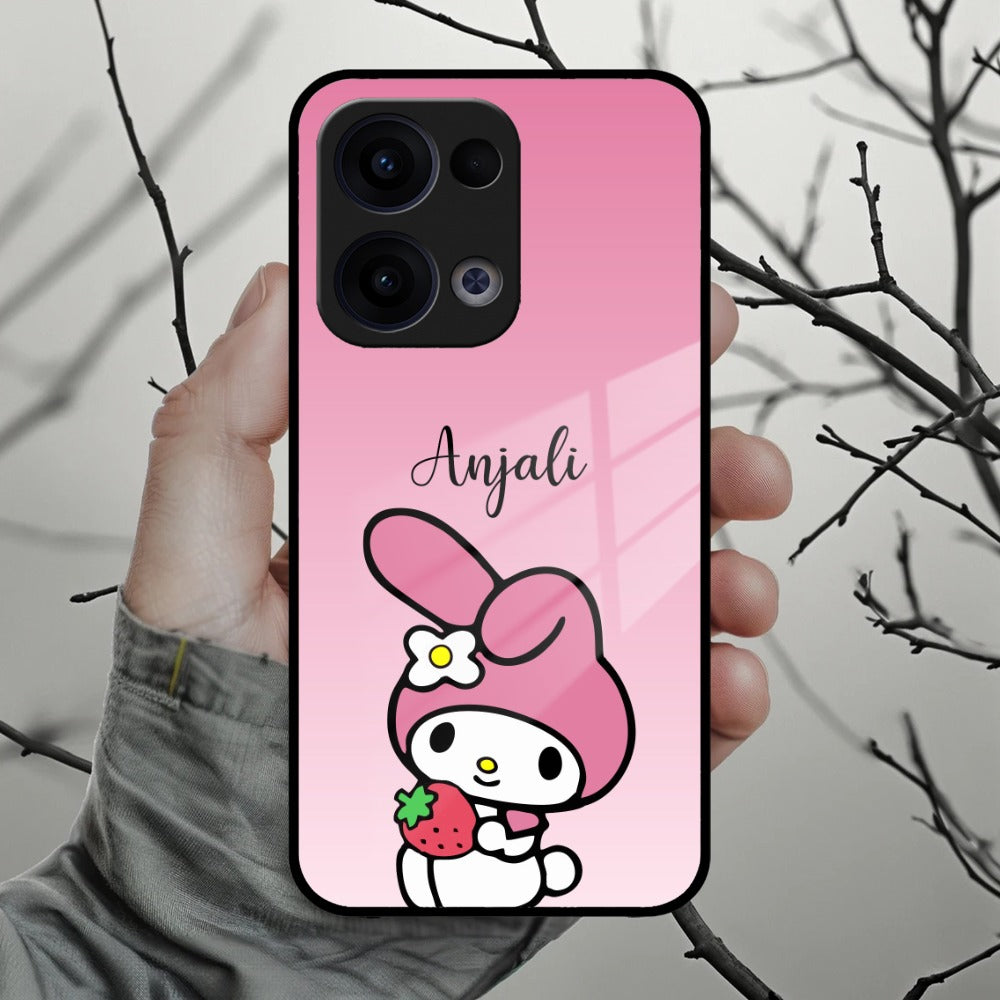 Pink Bunny Glass Case Cover For Oppo