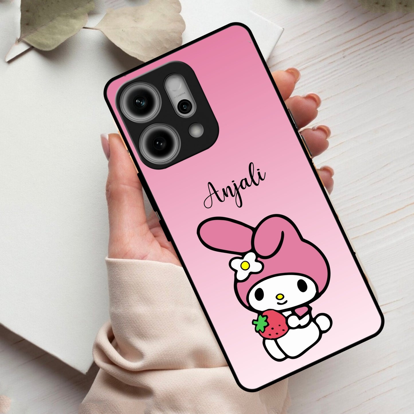 Pink Bunny Glass Case Cover For Oppo
