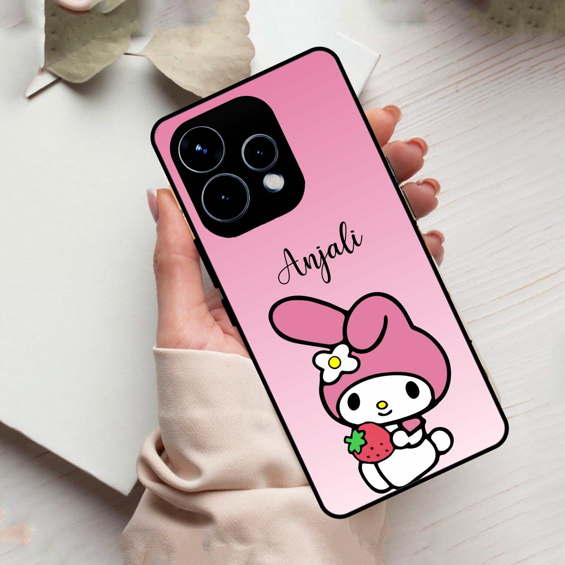Pink Bunny Glass Case Cover For Oppo