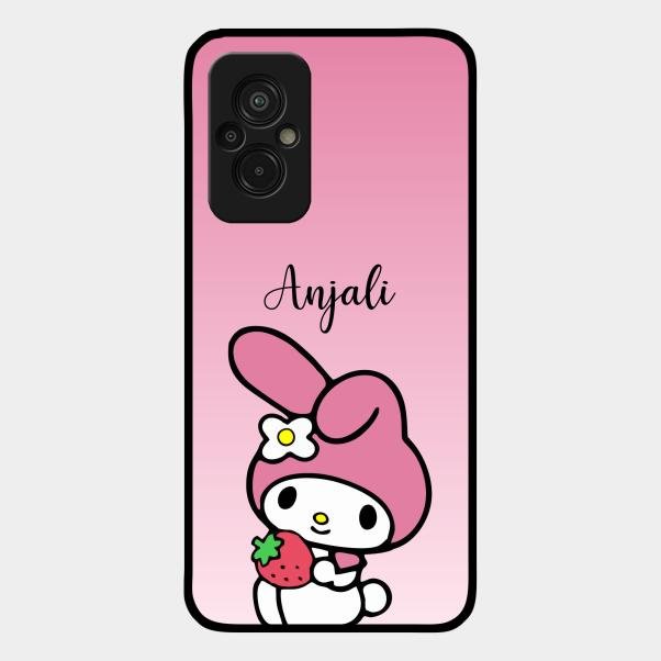 Pink Bunny Glass Case Cover For Redmi 11 Prime 4G
