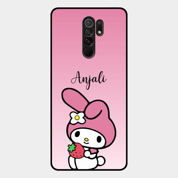 Pink Bunny Glass Case Cover For Redmi 9 Prime