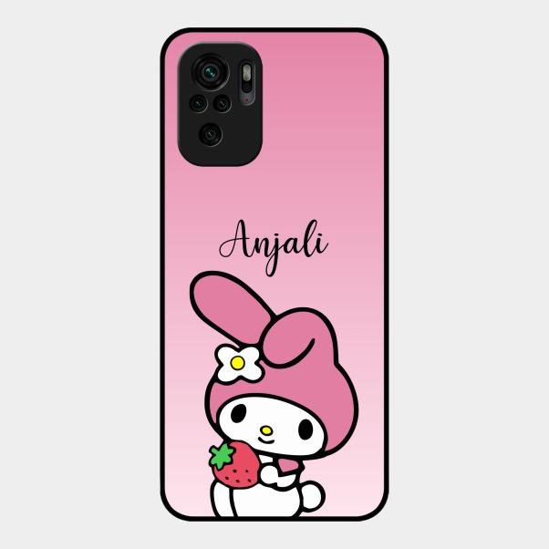Pink Bunny Glass Case Cover For Redmi Note 10