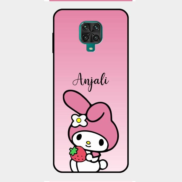 Pink Bunny Glass Case Cover For Redmi Note 9 Pro
