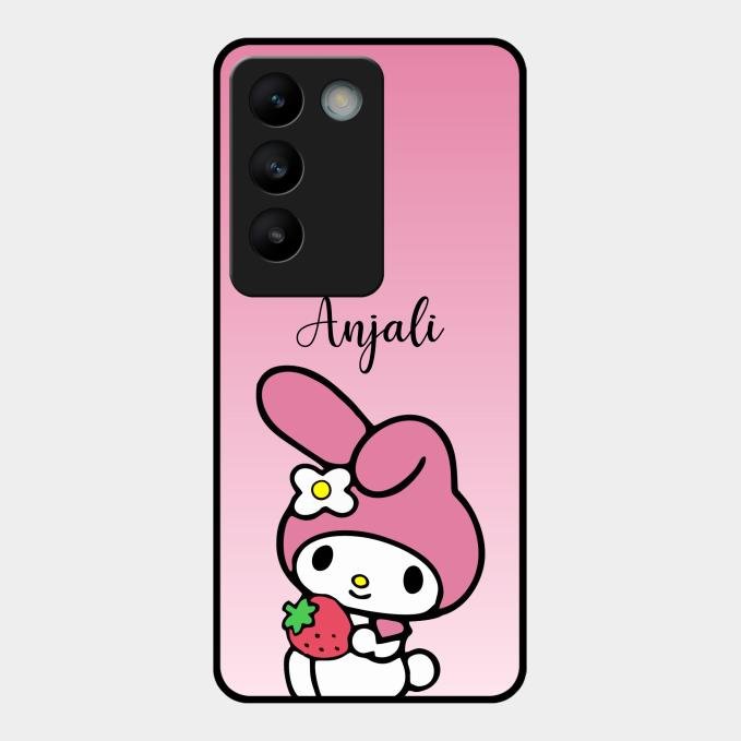 Pink Bunny Glass Case Cover For Vivo T3 5G