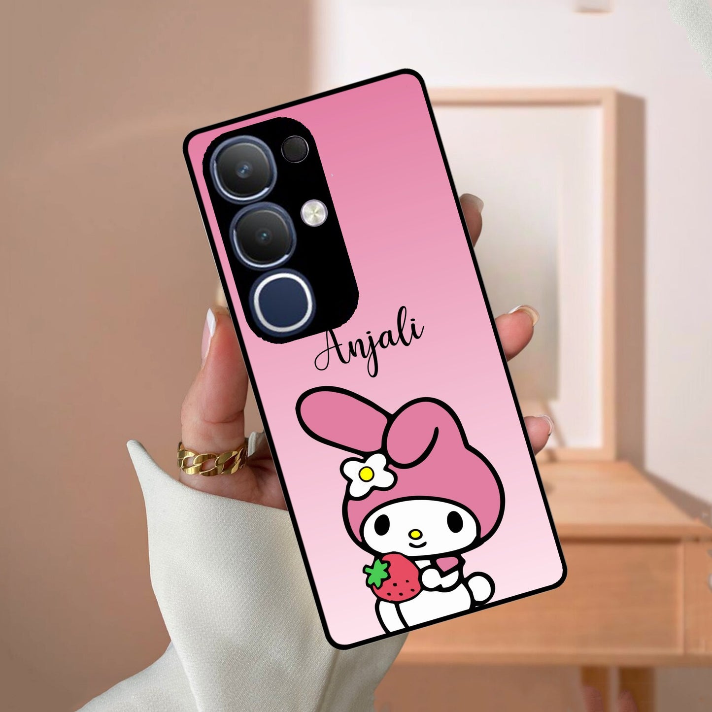 Pink Bunny Glass Case Cover For Vivo