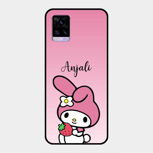 Pink Bunny Glass Case Cover For Vivo V20