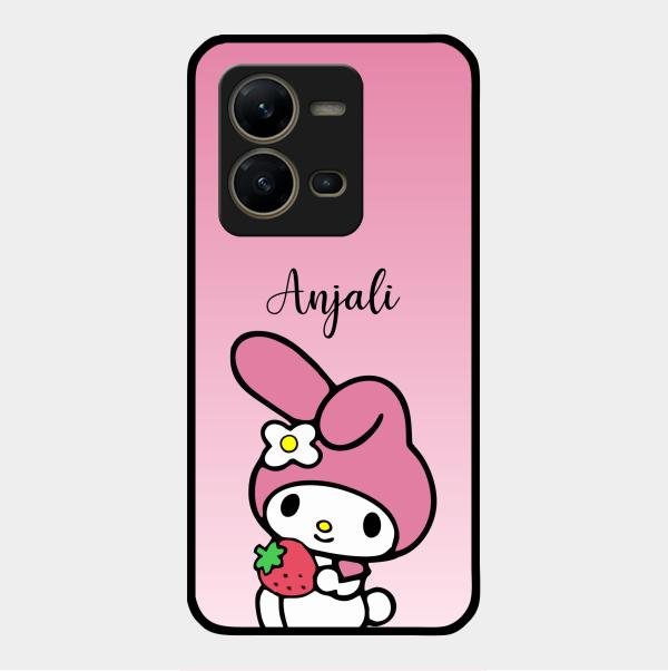 Pink Bunny Glass Case Cover For Vivo V25 5G