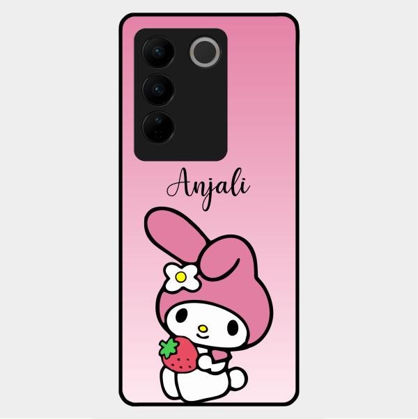 Pink Bunny Glass Case Cover For Vivo V27 5G