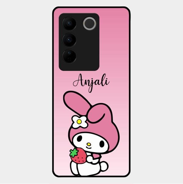 Pink Bunny Glass Case Cover For Vivo V27 Pro 5G