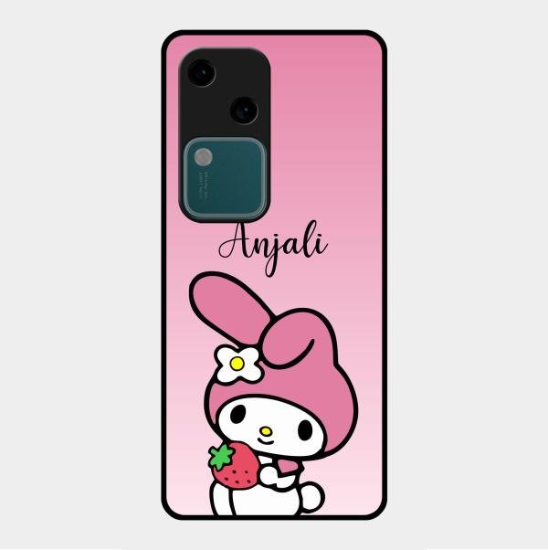 Pink Bunny Glass Case Cover For Vivo V30 5G