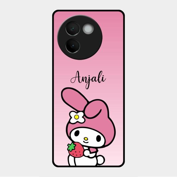 Pink Bunny Glass Case Cover For Vivo V30E 5G