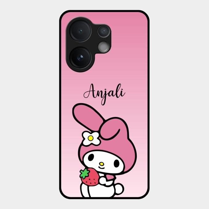 Pink Bunny Glass Case Cover For Vivo V60 5G