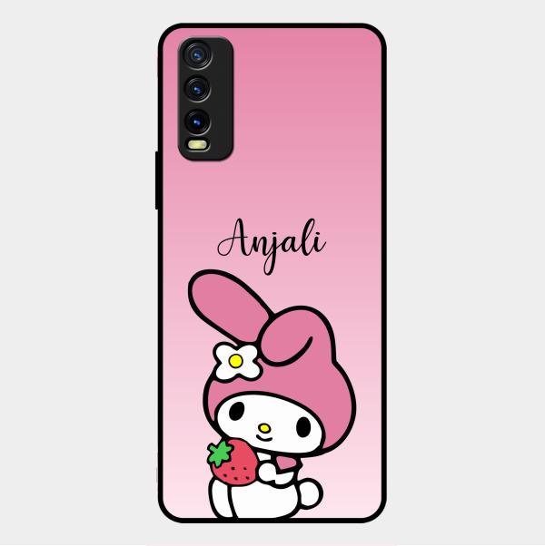 Pink Bunny Glass Case Cover For Vivo Y12G