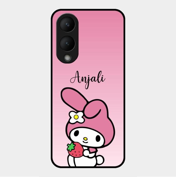 Pink Bunny Glass Case Cover For Vivo Y17S