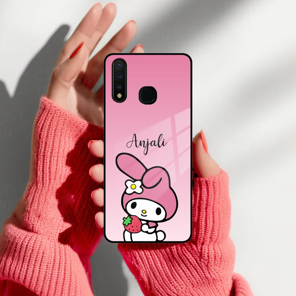 Pink Bunny Glass Case Cover For iQOO